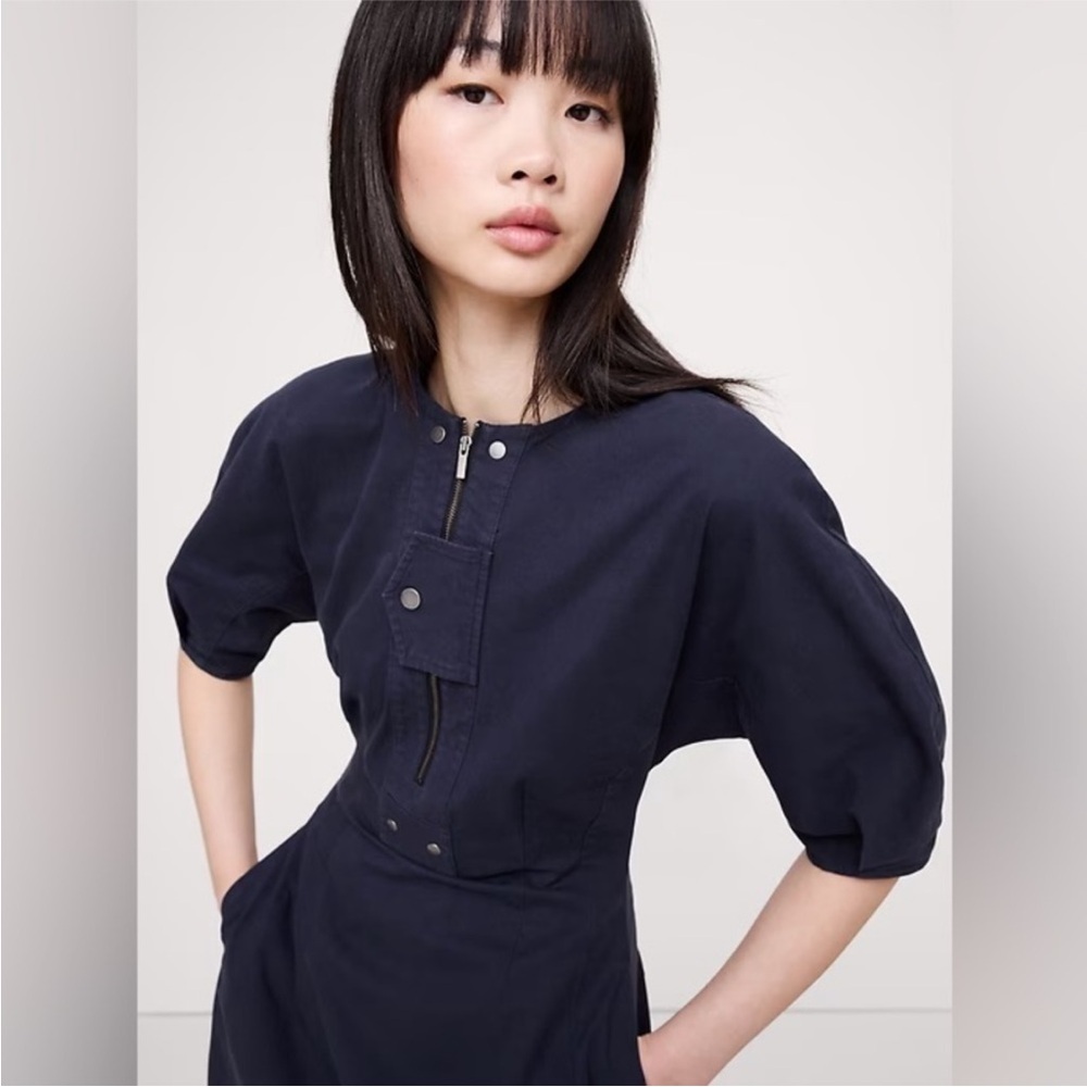 NEW! Banana Republic Stretch-Column Twill Utility Midi Dress -Multiple 817689 💖 - Picture 4 of 7